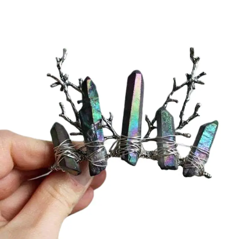 

Boho Rainbow Handmade Quartz Hair Comb Alloy Tree Branch Faux Crystal Hairpin