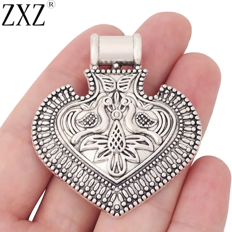 

ZXZ 2pcs Tibetan Silver Bohemia Boho Heart Charms Pendants for Necklace Jewelry Making Findings 56x49mm