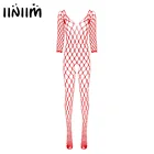 Женское экзотическое боди iiniim с длинным рукавом, Сетчатое боди с вырезами, Сетчатое нижнее белье, облегающее ночное белье