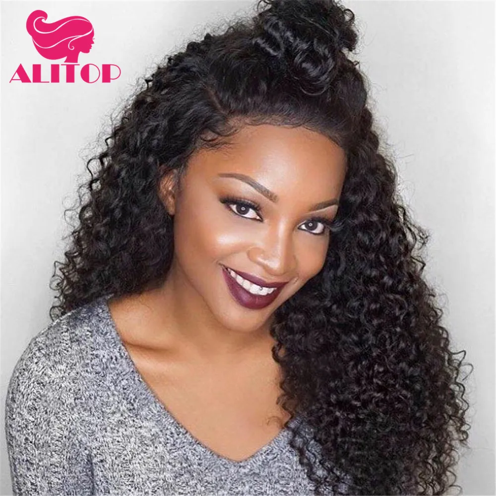 Alitopбыл Волнистые парик их натуральных волос из бразильских курчавых светлые