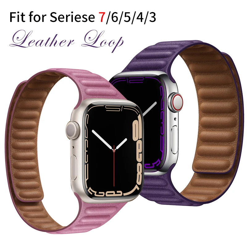 

Original Leather Bracelet for Apple watch band Series 7 6 SE 44 40 38 mm 42mm Correa Magnetic Loop bracelet iWatch 6 4 3 45 41mm