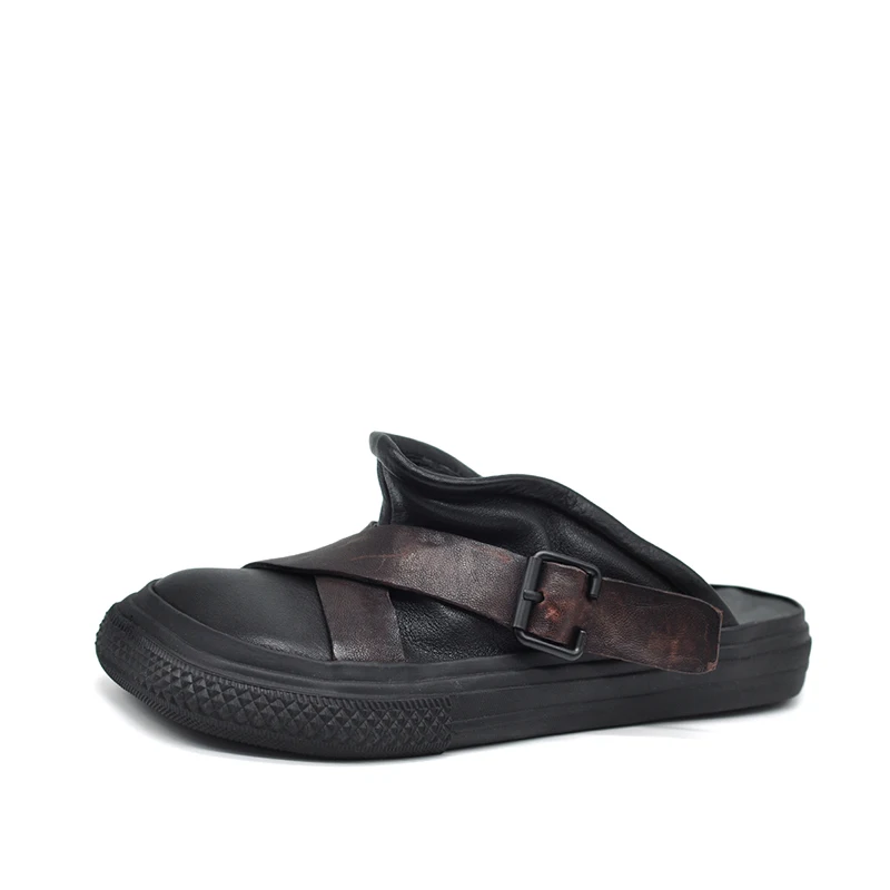 

Original Women Slippers Closed Toe Sandals Flats Cool Ladies Spring Summer 2021 New Genuine Leather Shoes Casual Outdoor Slides