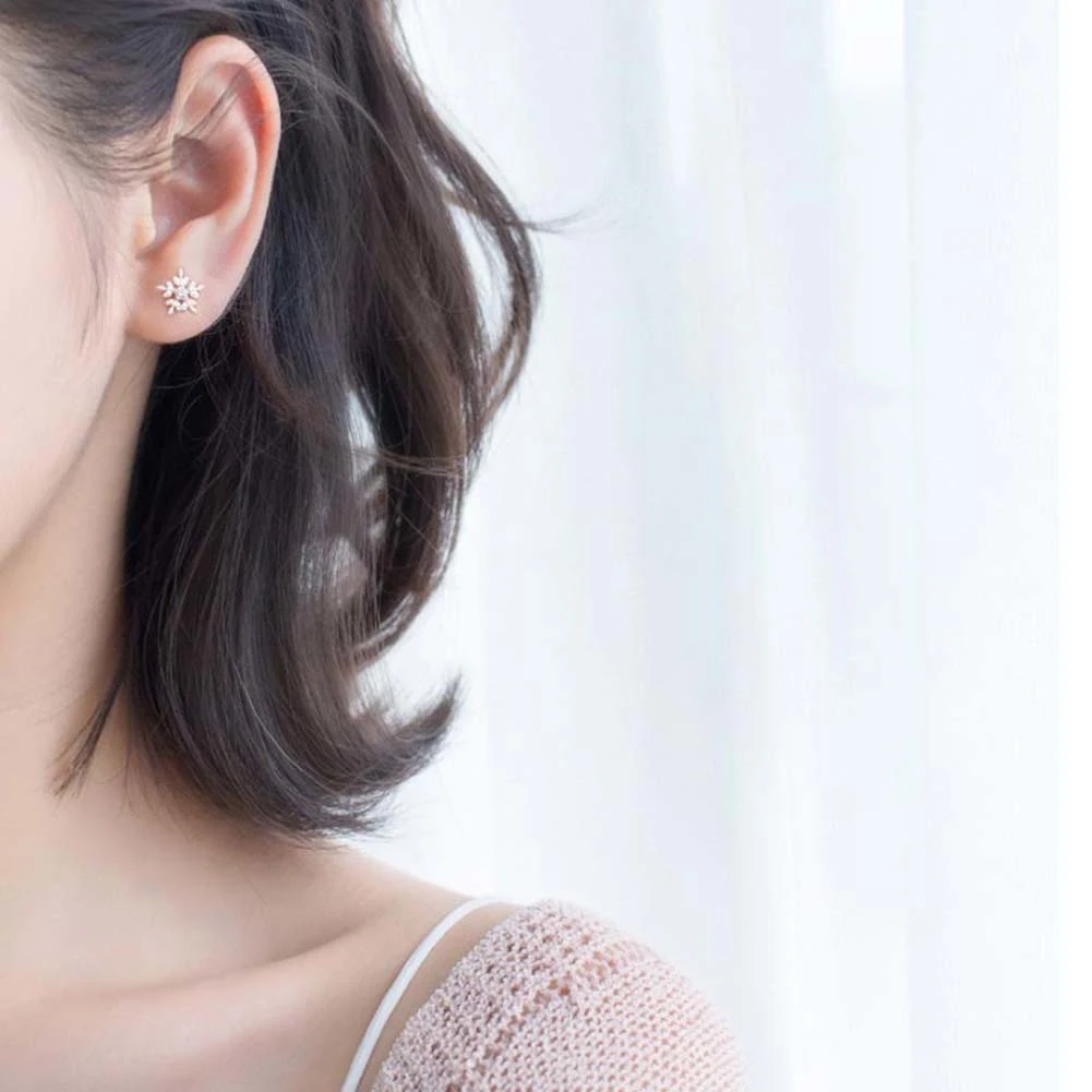 Женский посеребренный кулон Снежинка ожерелье серьги-гвоздики ювелирные