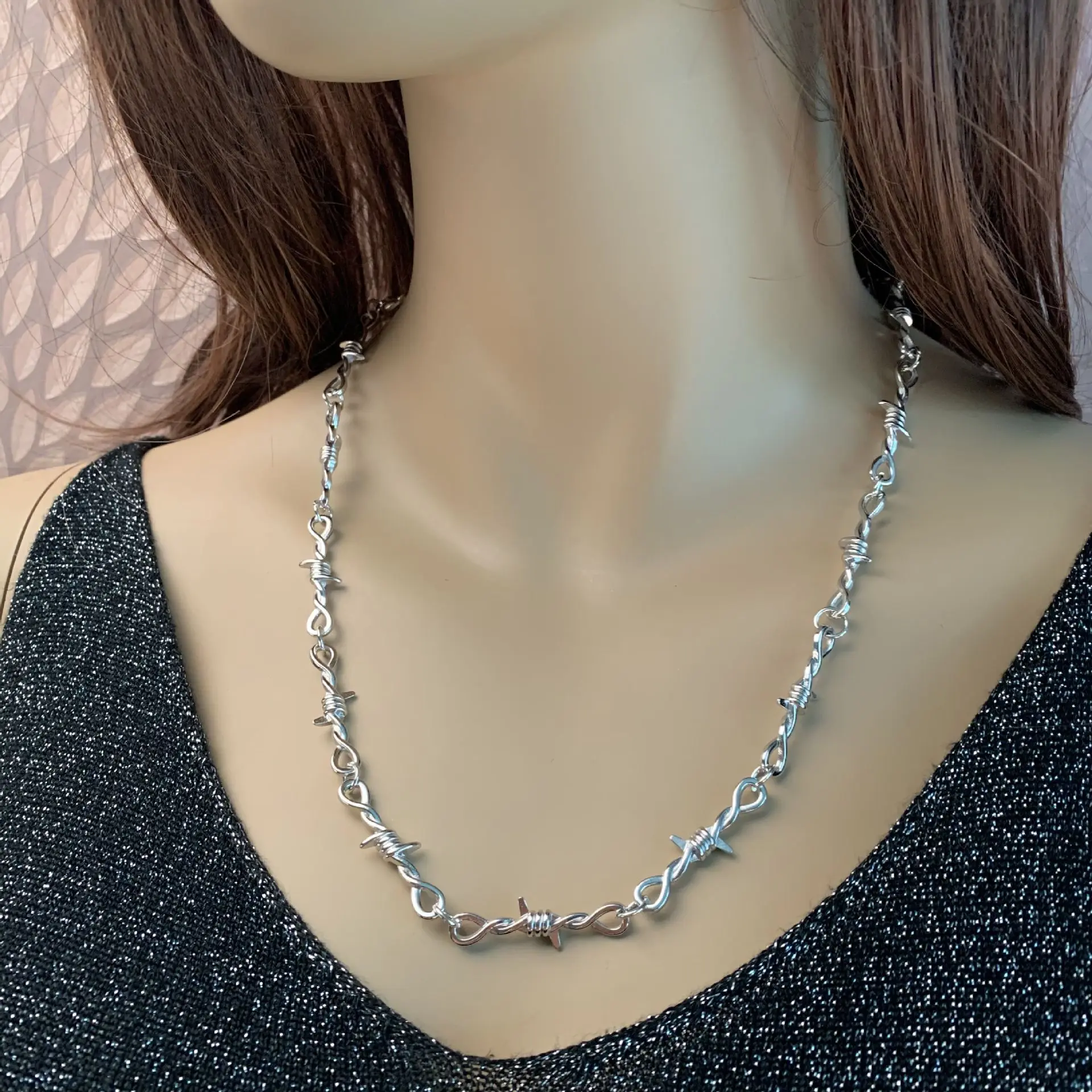 Готическое короткое массивное ожерелье в стиле панк колючая проволока цепочка