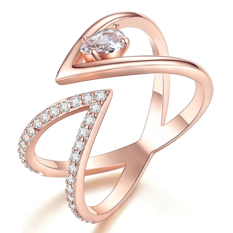 Rose Gold AAA+ CZ Cluster V Letter Open Size Ring with Cubic Zirconia image 2