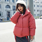 Куртка женская короткая с хлопковой подкладкой, однотонная, в Корейском стиле, с воротником-стойкой, на зиму, 2021