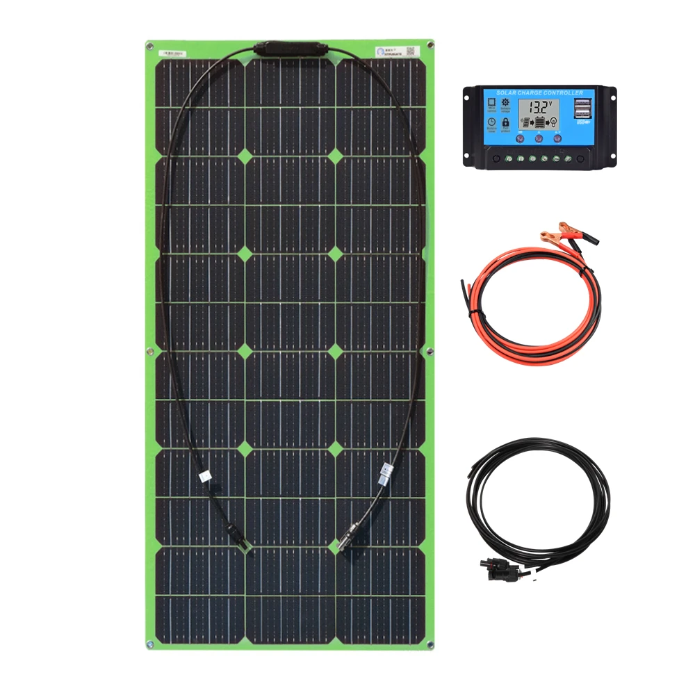 Online Panel Surya Monokristalin Fleksibel 18V 100W Untuk Mobil/Perahu/Rumah/RV 12V Pengisi Daya Baterai Kit Panel Surya Tahan Air Lengkap