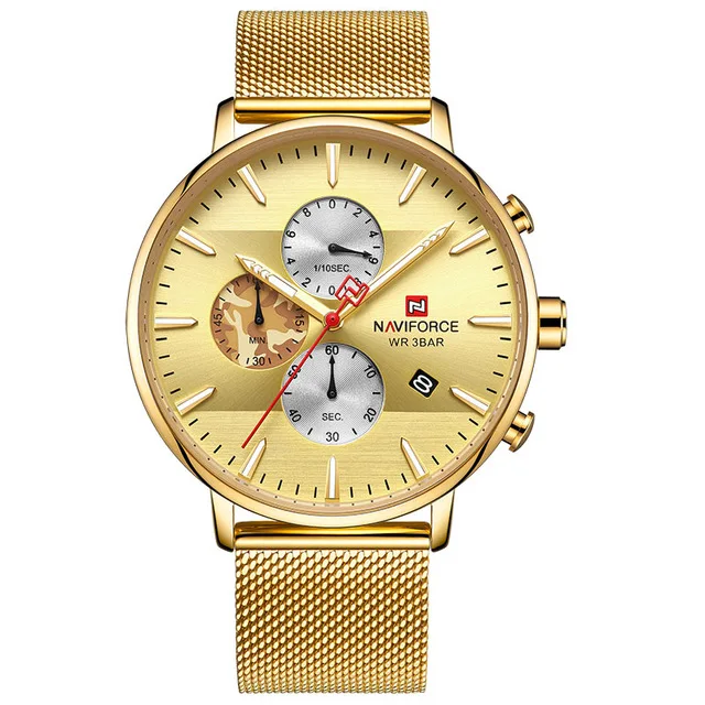 gold-putong NAVIFORCE Топ люксовый бренд мужские деловые кварцевые часы мужские из нержавеющей стали водонепроницаемые мужские s Часы Хронограф Дата мужские часы - Цвет: gold-putong