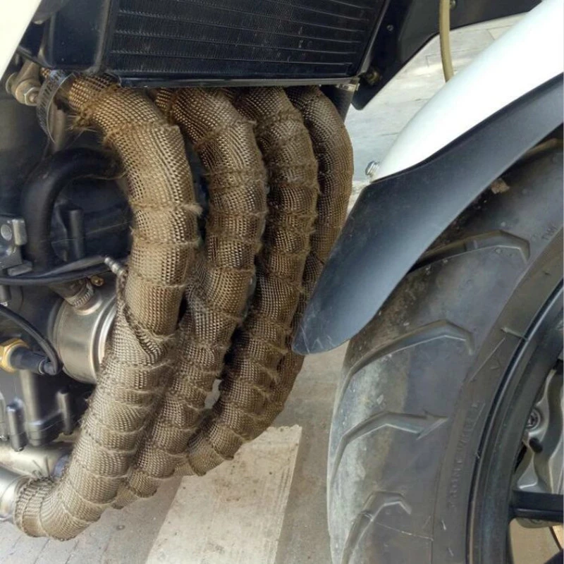 

5cm*5M Motorcycle Exhaust Thermal Tape Header Pipe Heat Wrap Fiberglass Heat Shield Tape Insulation with Stainless Ties