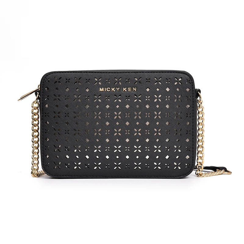 

Women Bag Black PU Leather Women Messenger Bag Hollow Out Ladies Crossbody Bag Chain Square Small Flap Shopping Handbag Purse