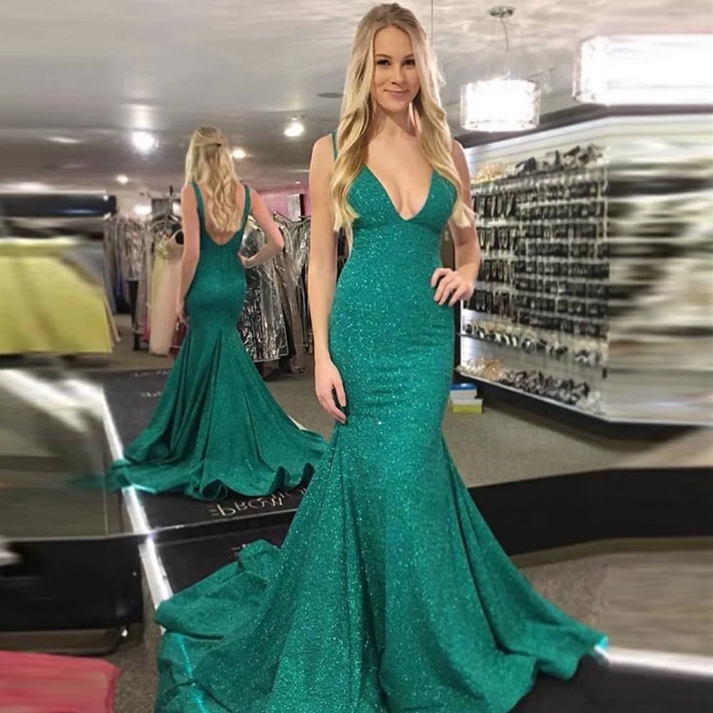 

Sexy Mermaid Evening Dresses Long 2021 Gorgeous Spaghetti Strap Deep V-Neck Prom Gowns Backless Custom Made vestido de fiesta