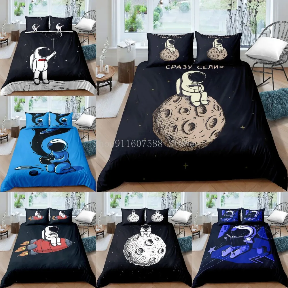 

Cartoon Bedding Set Aviation Astronaut Duvet Cover Boys Blue Sky Dream Quilt Cover Twin Single Double Sizes Pillow Case