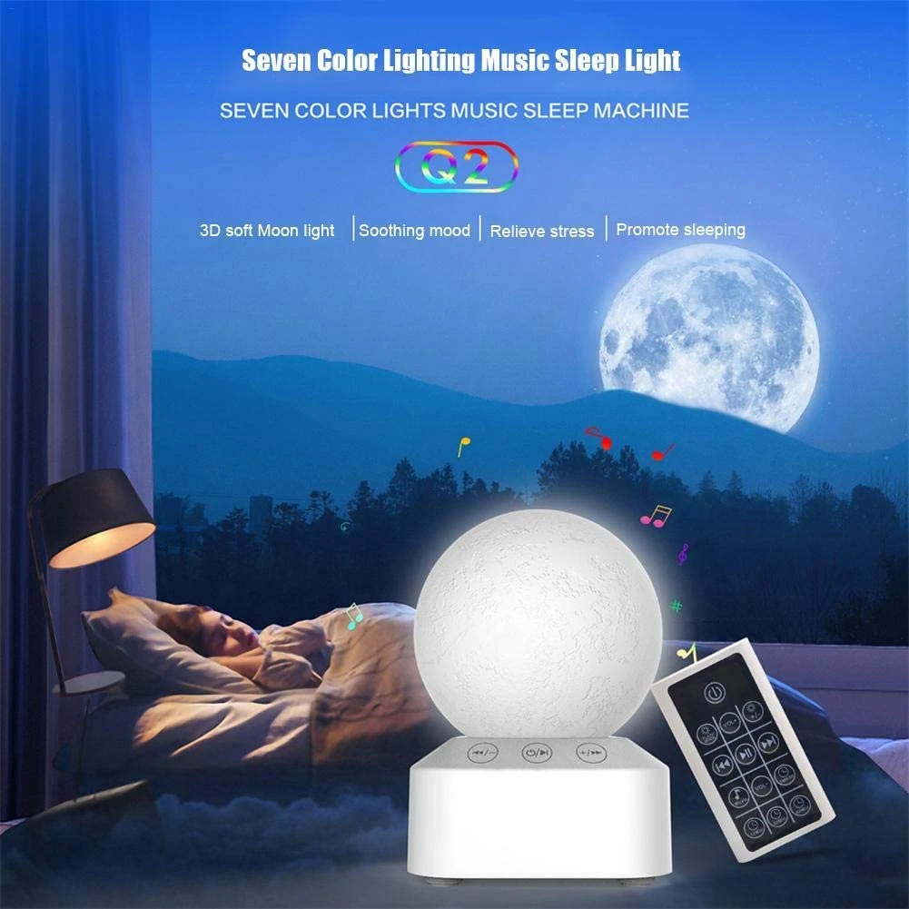 

USB Rechargeable Nursery Lamp Baby Bedroom ABS Sleep Music Gift 7 Colors Changing Moon Night Light With Remote Control Portable