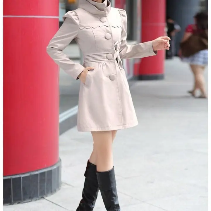 

2021 Spring and Autumn New Products Women's Korean Women's Mid-length Coat Stand-up Collar Single-breasted Windbreaker Jacket