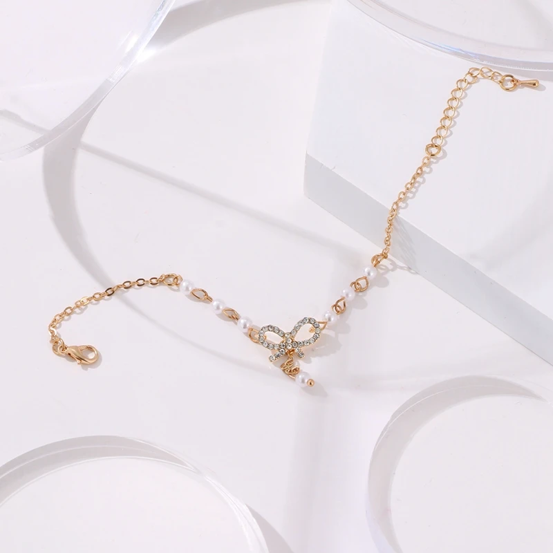 

KISS WIFE Crystal Pearl Bow Pendant Bracelet For Women Cute Simplicity Chain Bracelets New Fashion Jewelry 2021 Trend Gift