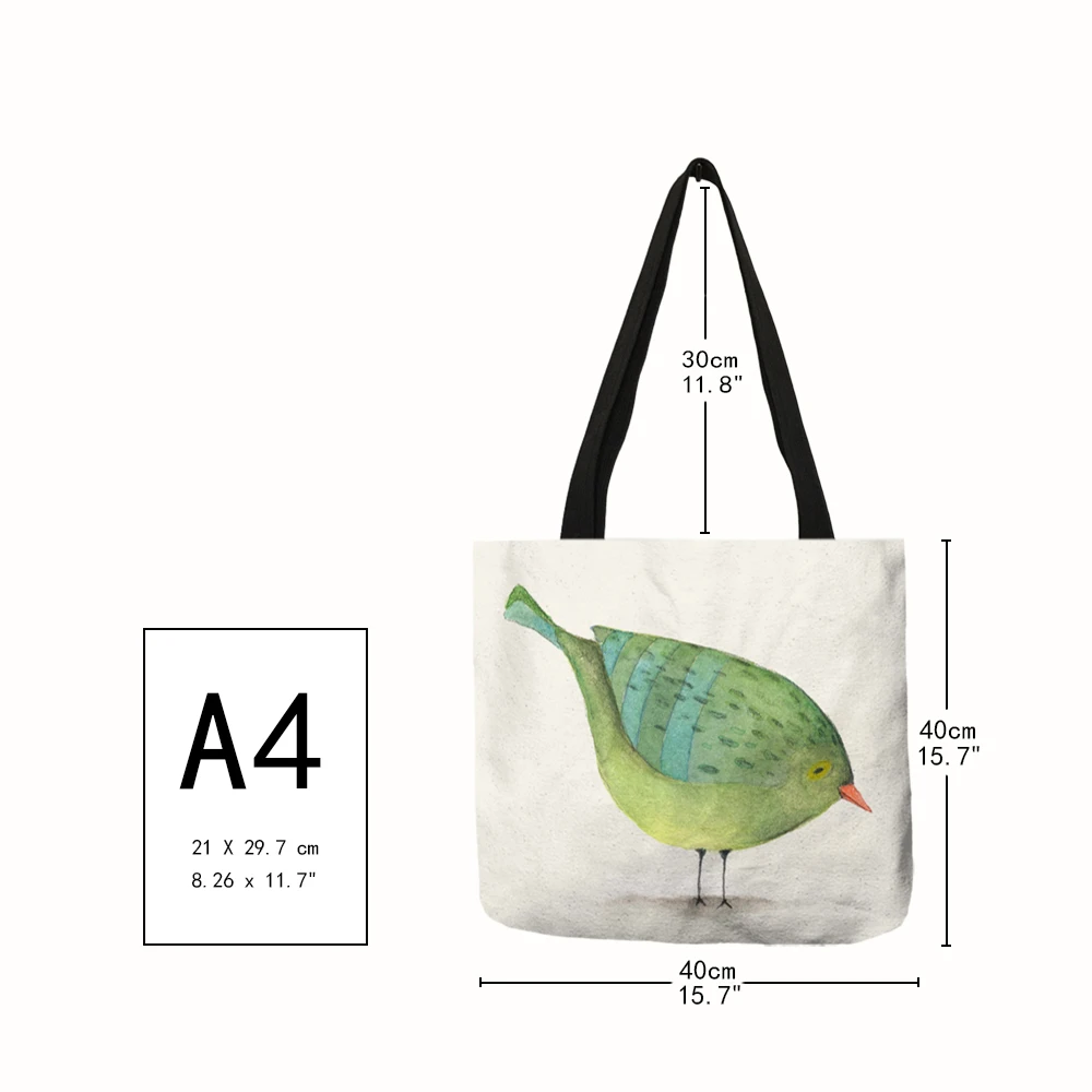 Симпатичная Льняная сумка-тоут с принтом маленькой птицы женские тканевые сумки