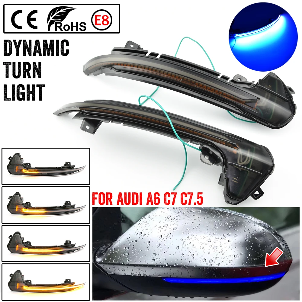 

2 pieces LED Dynamic Turn Signal Light For Audi A6 C7 C7.5 RS6 S6 4G 2012-2018 Car Side Wing Rearview Mirror Blinker Indicator