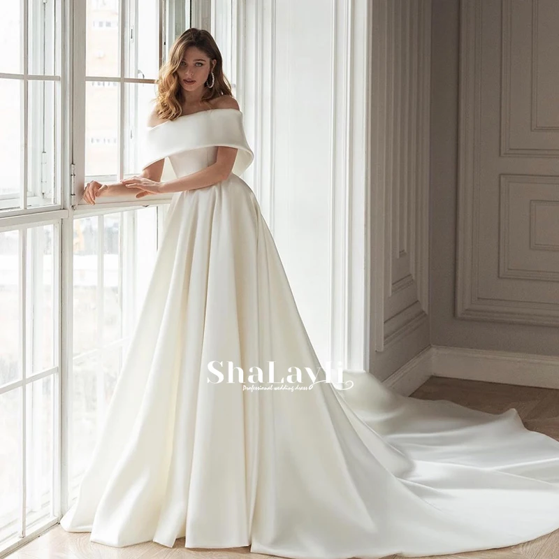 

Элегантное матовое атласное свадебное платье, женское бальное платье, свадебное платье без рукавов, бальное платье на молнии сзади, платье ...