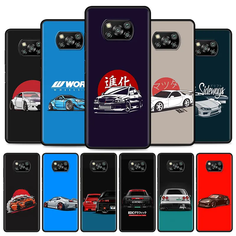

Sports Car Jdm Drift Phone Case For Xiaomi Poco X3 NFC M3 Pro F3 GT Pocophone F1 Redmi Note 9S 10 9 8 9C Black Soft Shell Cover