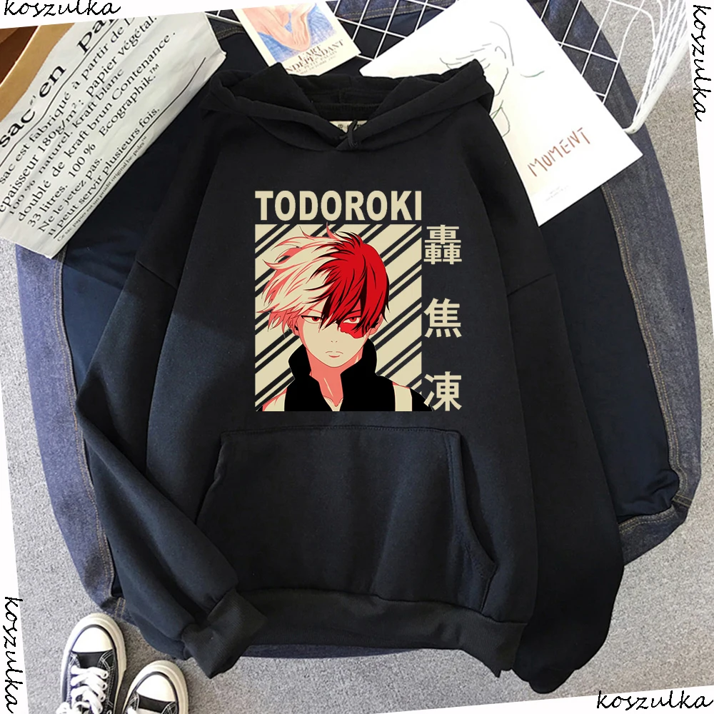 

My Hero Academia Todoroki Hoodied Anime Hoodies Harajuku Women's Sweatshirts Cartoon Hoodie Female Black Hoody Kawaii Clothes