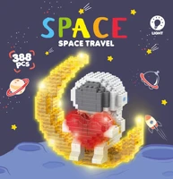 toys figure astronaut building blocks model space travel man moon light rose diy assembly kids children love gift decorations