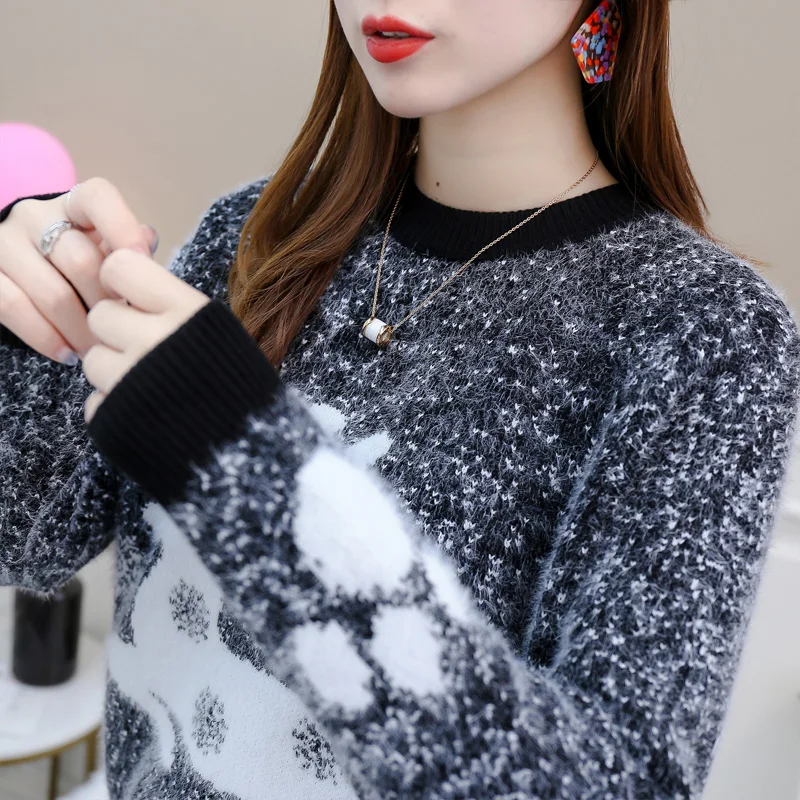 Рождественский свитер красный женский джемпер Зимний пуловер для девочек