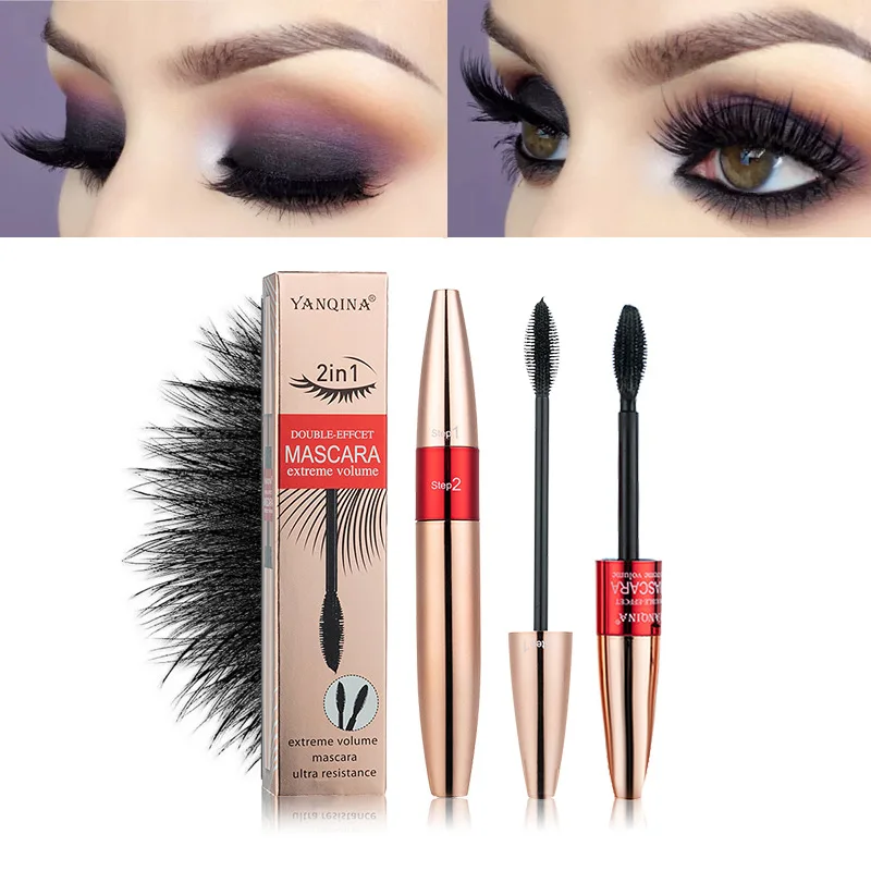 

Mascara Silica Gel Brush 2in1 Lengthened Curling Densely Waterproof Not Smudge Cool Black Eyelash 8833