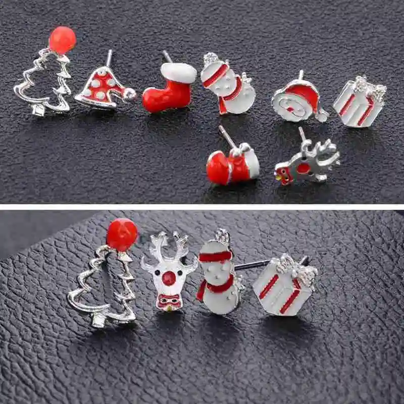 

8 Pairs Christmas Earring for Women Xmas Tree Snowman Deer Bell Ear Stud Earrings Xmas Party Jewelry Gift
