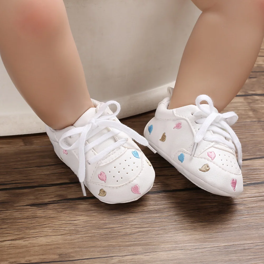 

Embroidery Flower Baby Prewalker Soft Sole PU Leather Lace-up Casual Shoes