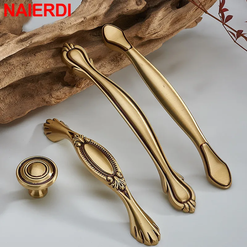 Европейская латунная золотая ручка для мебели NAIERDI кухонного шкафа из чистой