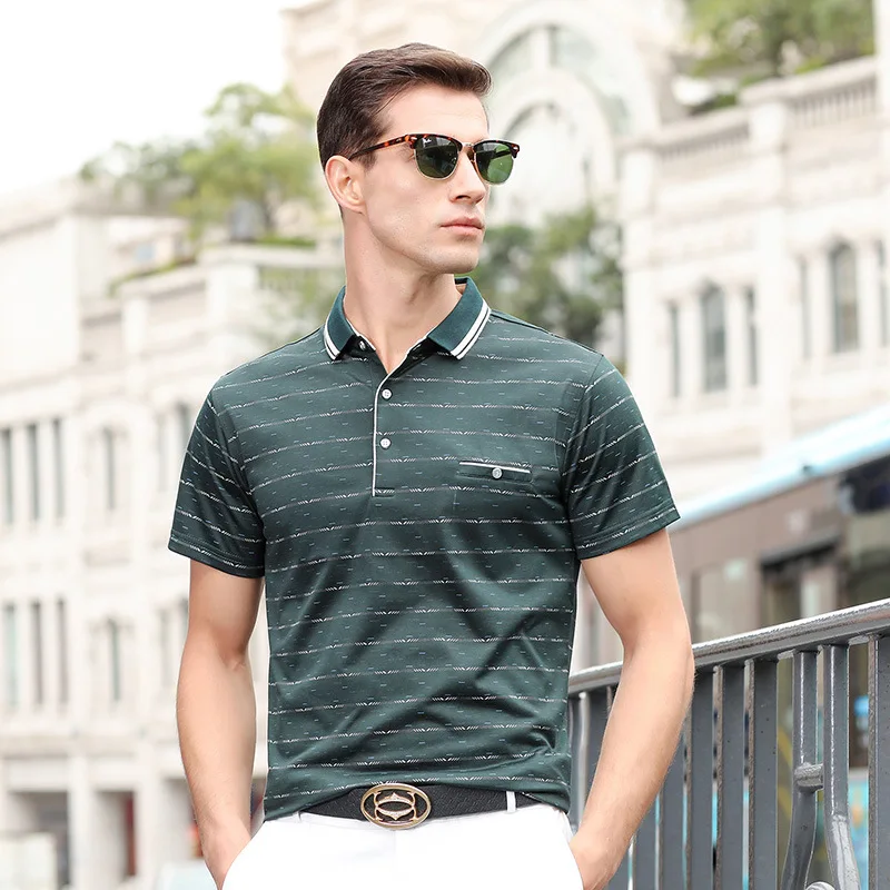 

Men's Polo Shirt Summer 2021 Short Sleeve Striped T-Shirt New Business Casual Slim Lapel Breathable Fashion Male Clothing