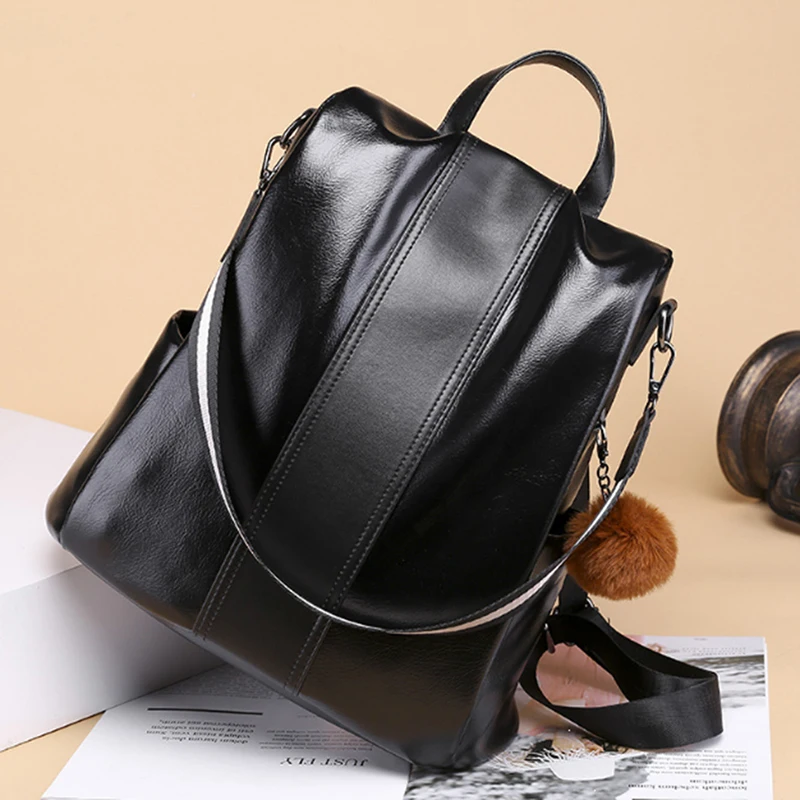 

Retro Anti-Theft Women Backpack Female Large Capacity Travel Pu Leather Durable Waterproof Book Students Bags