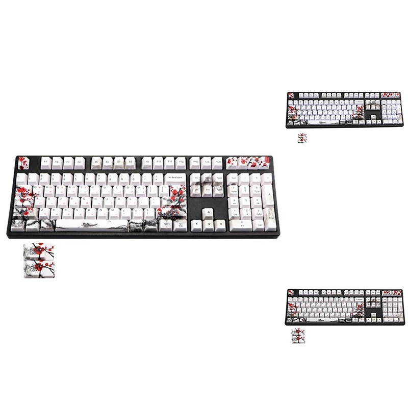 

110 Keys PBT Keycap Dye-Sublimation Plum Blossom Cherry Profile Key Cap DIY Mechanical Keyboard Keycap Set