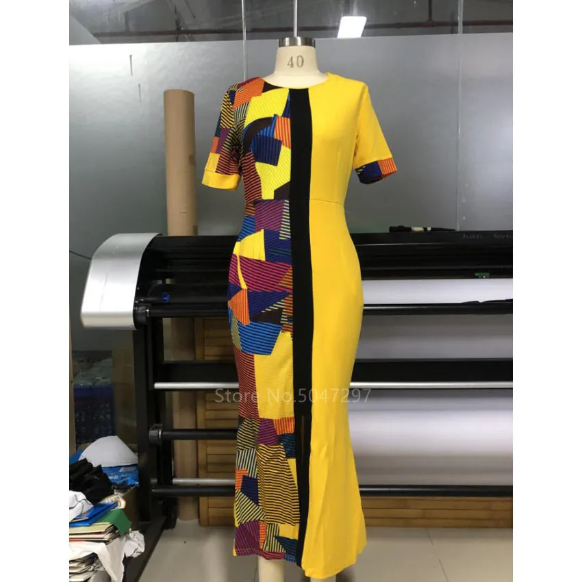 

African Fashion Dashiki Print Patchwork Dress Women Clothes Pocket Ladies Bazin Nigerian Ankara Dress Split Long Robe Plus Size