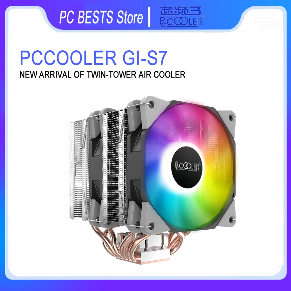

Pccooler GI-S7 CPU Cooler 6 Heatpipe Twin-tower Fin CPU Cooling silence fan Intel LGA115X 1366 2011 2066 AMD AM4 Air-cooled