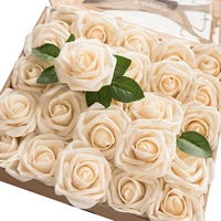 25pcs artificial flowers real looking ivory foam fake rose for diy wedding bouquets white bridal shower party tables decorations