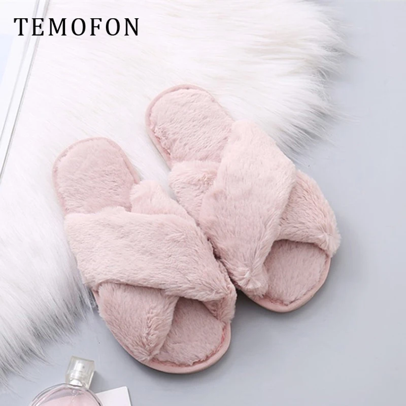 TEMOFON/женские тапочки Домашняя мягкая зимняя обувь Цвет белый розовый Плюшевые