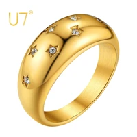 u7 minimalist wedding band stainless steel crystal rhinestone inlaid star shiny chunky dome ring for women men