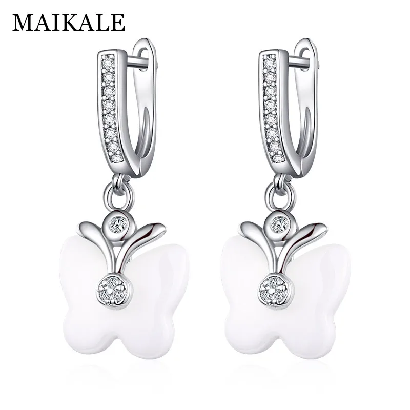 gold white MAIKALE трендовые черные керамические серьги в форме бабочки для женщин золотой цвет Цирконий драгоценный камень очаровательные серьги-Капли Ювелирные изделия Подарки - Окраска металла: gold white