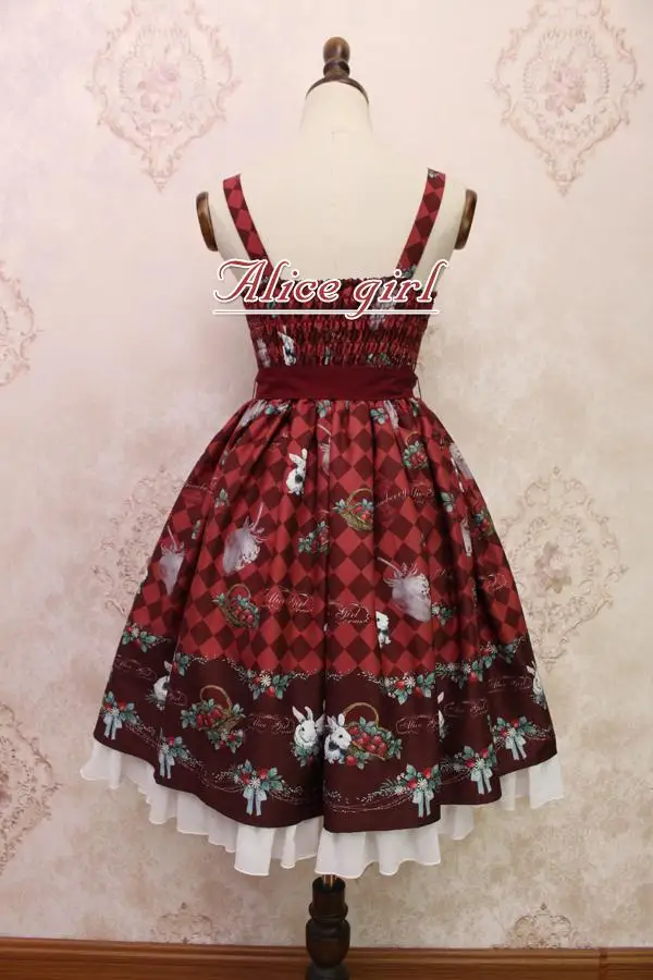 Платье в стиле Лолиты с принтом клубники и кролика; JSK; платье Alice Girl