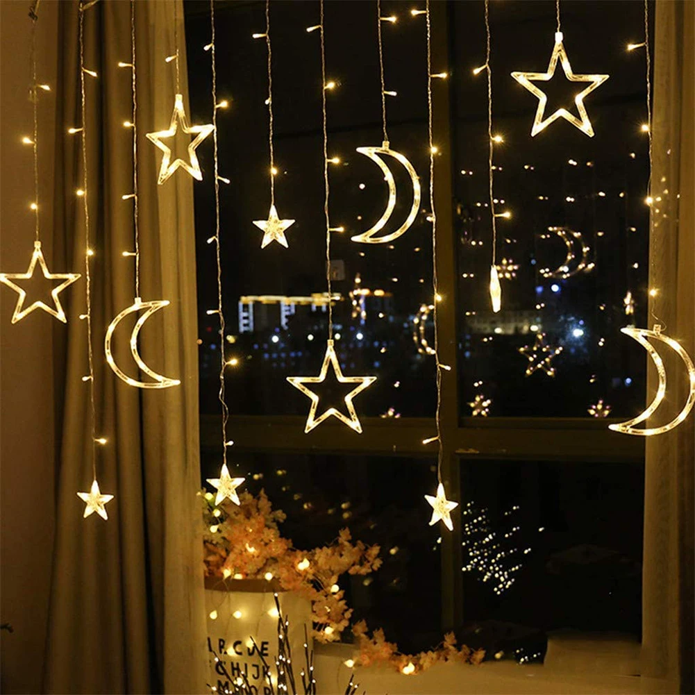 

LED Star Moon Curtain Light 220V Christmas Garland String Fairy Lights Outdoor For Home Wedding Party Decor New Year Navidad