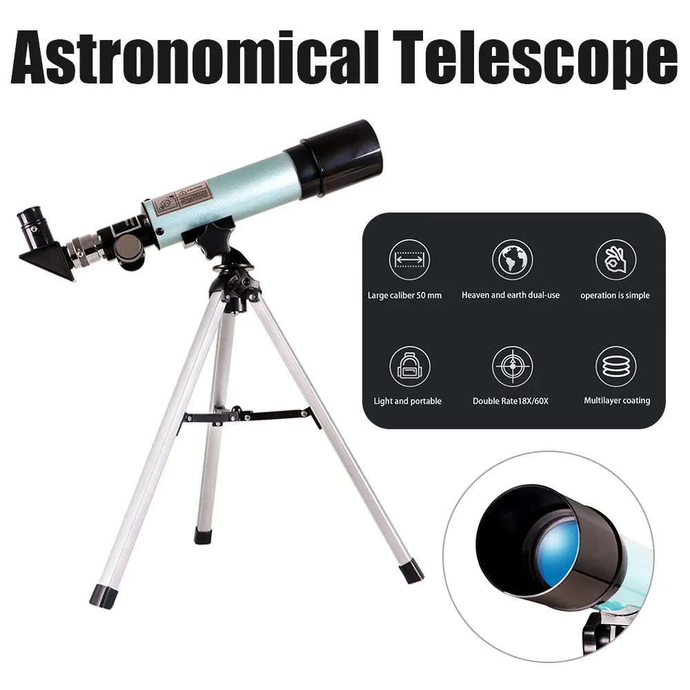 

F36050 Astronomical Telescope Outdoor Monocular Magnification with Tripod Optical Glass Metal Tube Telescope for Space Watching