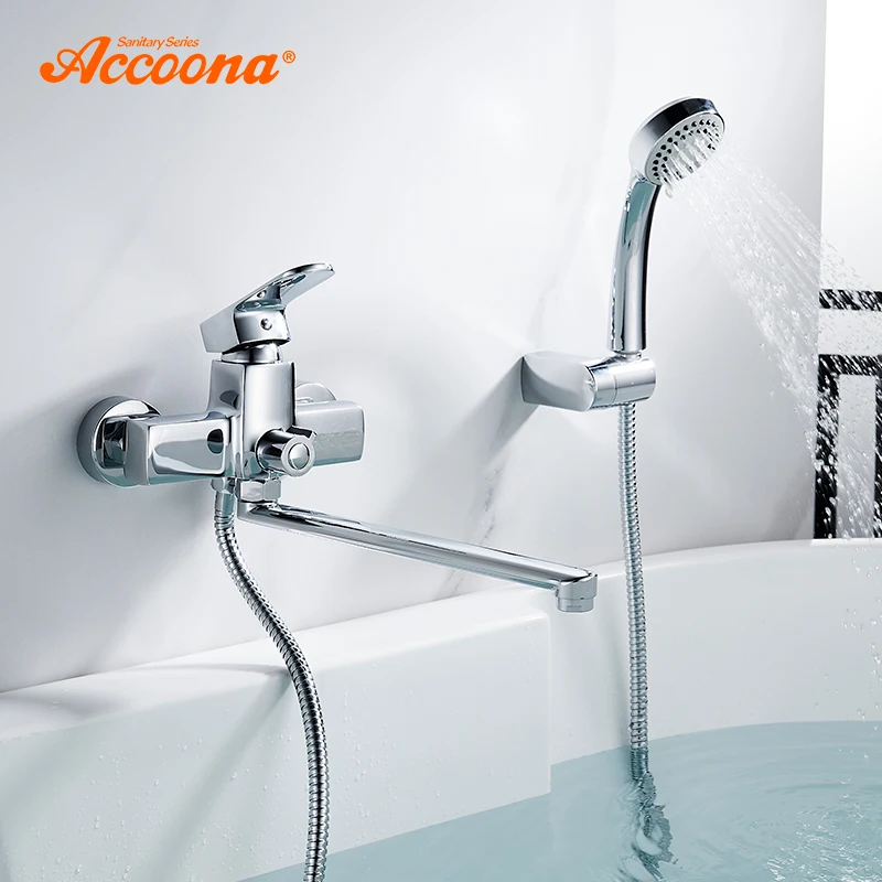 

Accoona Bathtub Faucet Wall Mounted Outlet Pipe Handheld Shower Head Chrome Bathroom Faucet Set A7102