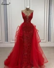 Свадебные платья с арабскими красными бусинами, кружевные свадебные платья-русалки, свадебное платье 2021, винтажные платья для невесты без рукавов, Свадебная вечеринка
