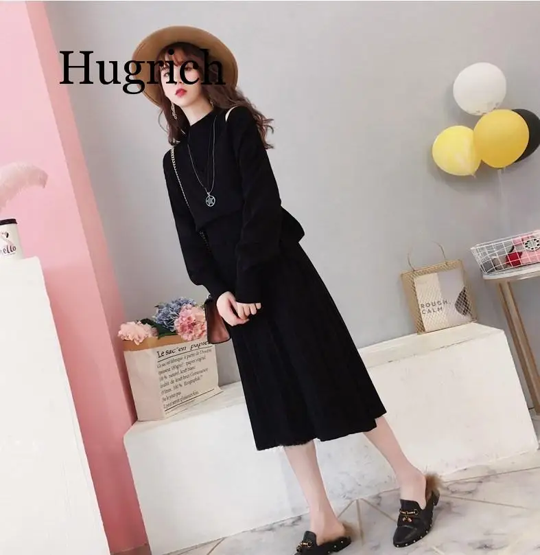 

2020 New women's dress sweater skirt two-piece set of playful retro wind knit dress set