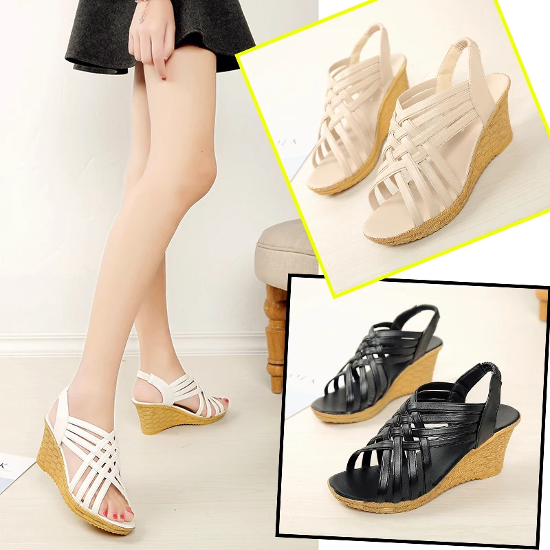 

2021 Women Rattan Hollow Wedge Sandals High Heels Rome Platform Beach Shoes Fashion Slip On Summer Gladiator Sandals Women