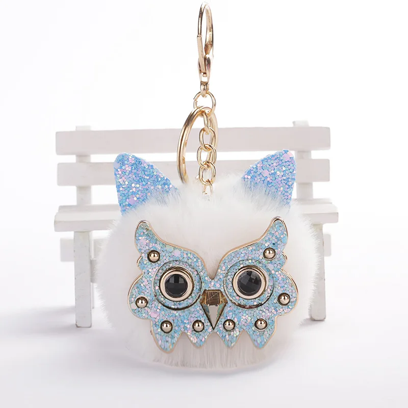 New Kawaii Cat Ear Glasses Owl Key Chain Pompom Rabbit Hair Plush Ball Animal Toys Car Pendant Gift For Kids Children | Украшения и