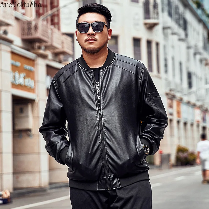 

AreMoMuWha Spring and Autumn Large Size Men's PU Leather Jacket 2XL-6XL Outerwear Loose Tide Fat Shirt Men's Casual jacketQX1357