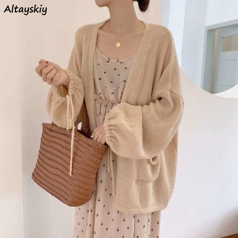 

Кардиган женский солнцезащитный, элегантная Минималистичная верхняя одежда для отдыха, модная мягкая однотонная вязаная одежда в Корейско...