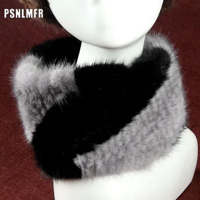 

100% Genuine mink fur women's winter scarf ring New design mixed color real mink fur knitting scarves